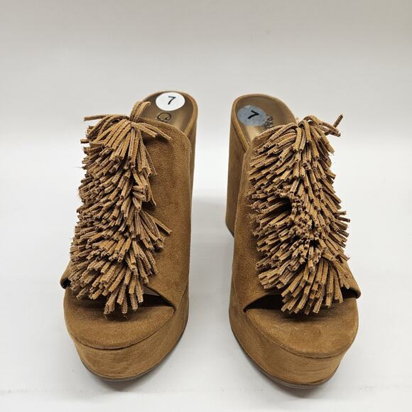 Carlos Santana Wedge 7M Slide Sandal Tan Brown Suede Boho Western 5"H NOS - Picture 2 of 6